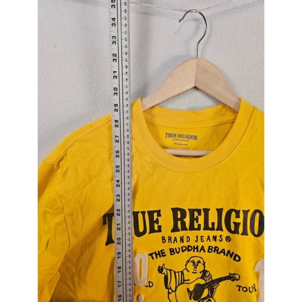 True Religion Brand Jeans Buddha Tour Graphic‎ Yellow Mens T-Shirt #1639